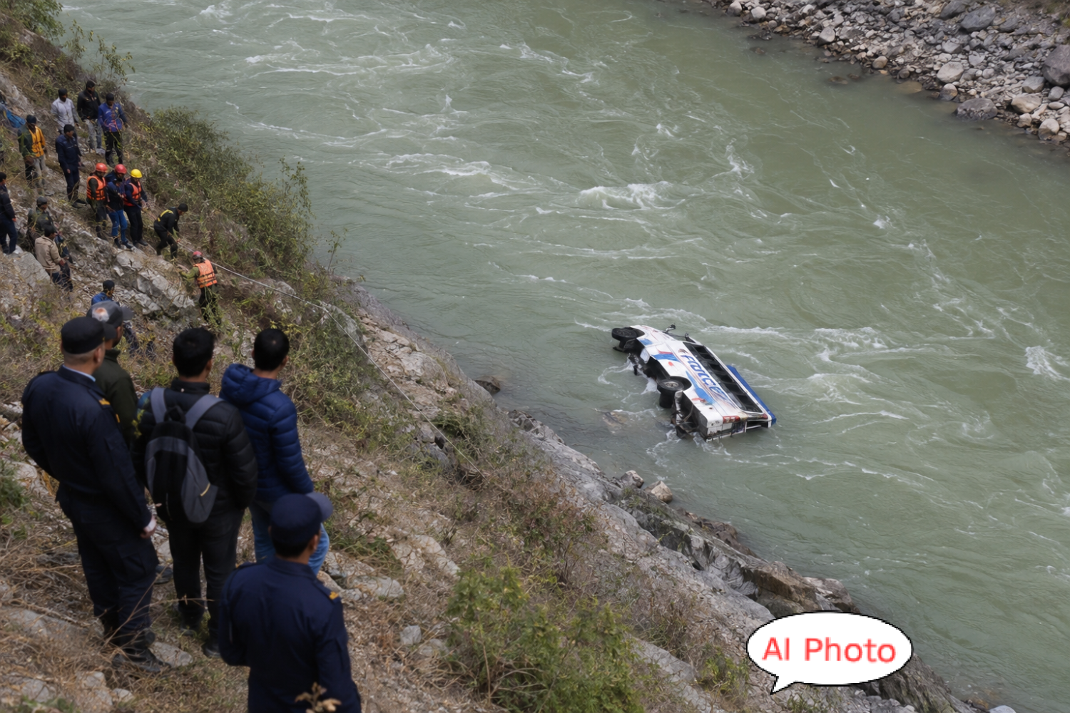 दैलेखमा मिनीबस कर्णाली नदीमा खस्यो, एक जनाको अचेत अवस्थामा उद्धार